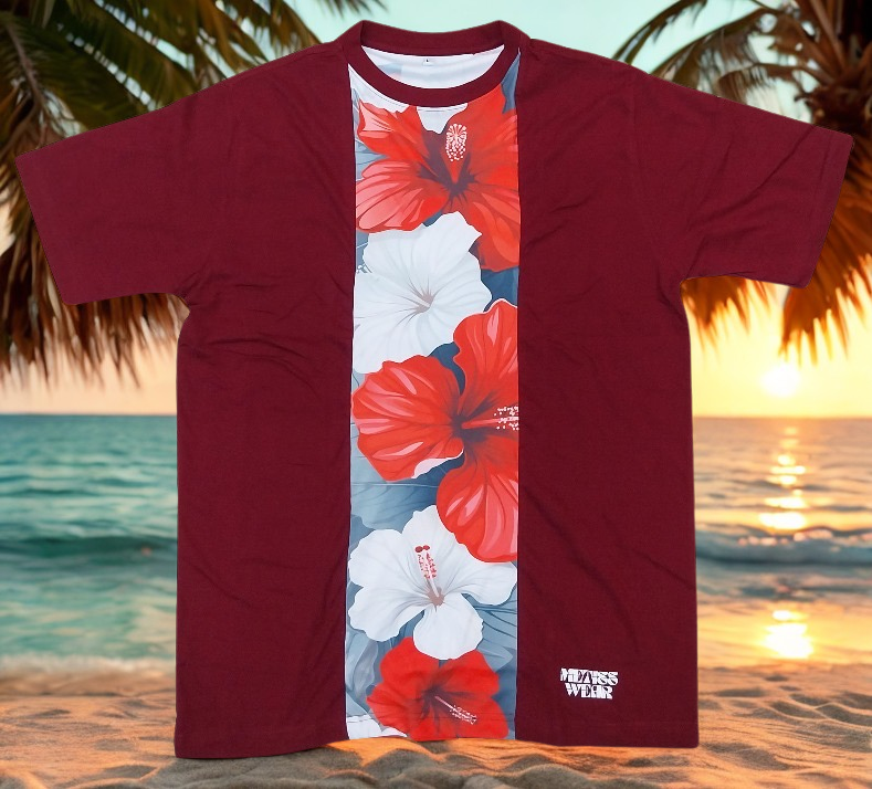 T-shirt Hibiscus face avant Metiss Wear couleur bordeau en coton et polyester